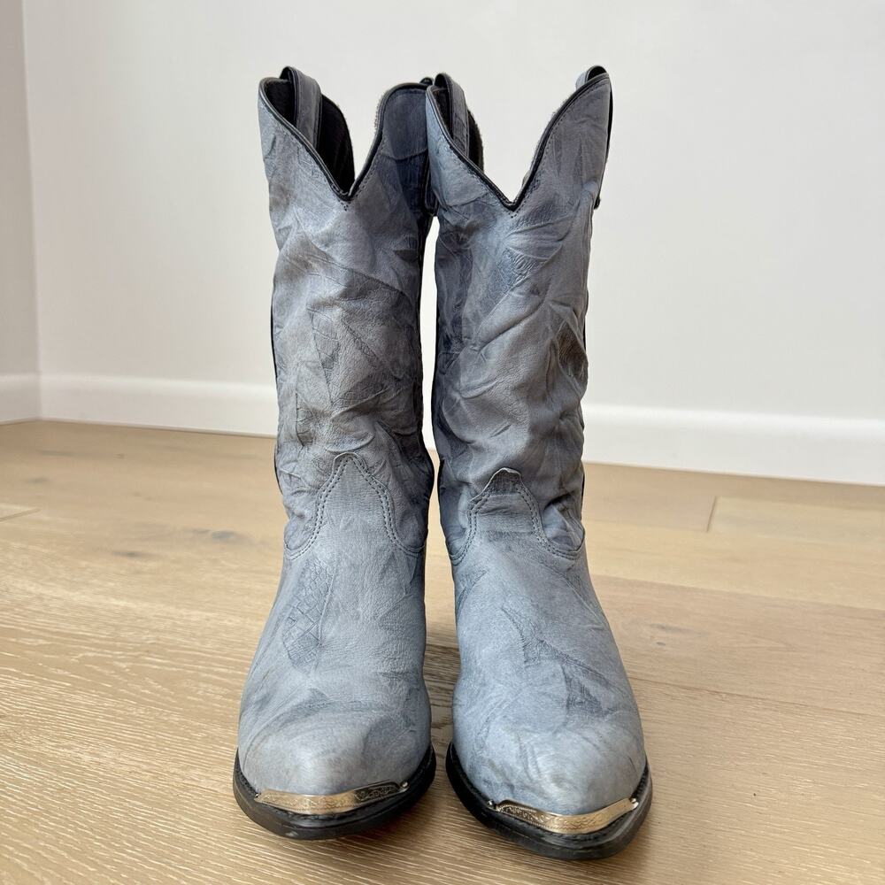 Vintage Capezio Dusty Blue Gray Leather Western Cowgirl Cowboy 80s Boots Sz 9 M - Picture 3 of 9